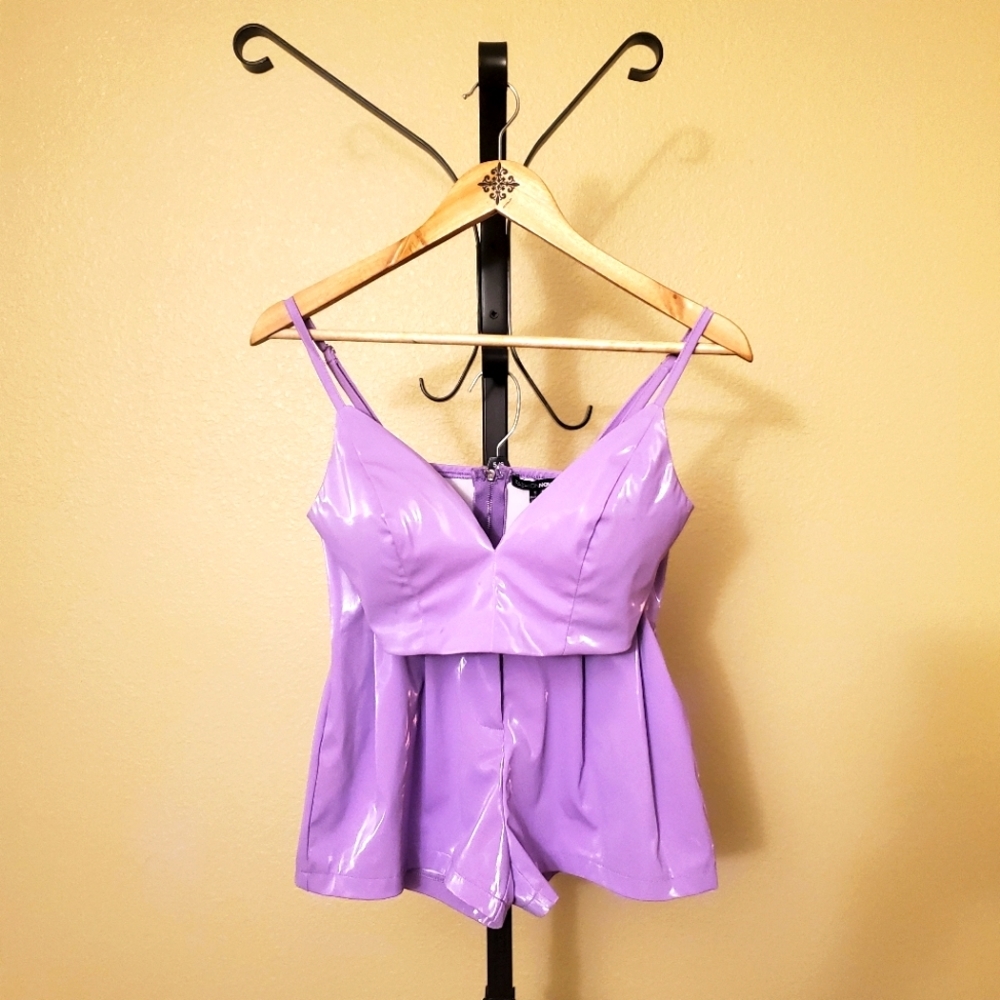 Fashion Nova Lavender Crop Top & Shorts Set, Small